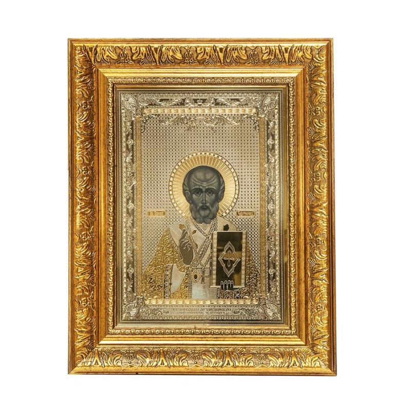 Икона Николая Чудотворца в багетной раме, золото