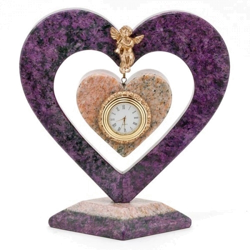Часы "Сердце с ангелом" камень змеевик, мрамор 190х90х190 мм 1300 гр.