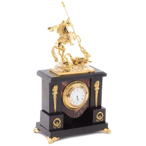 Часы "Георгий Победоносец"  из яшмы долерита и бронзы