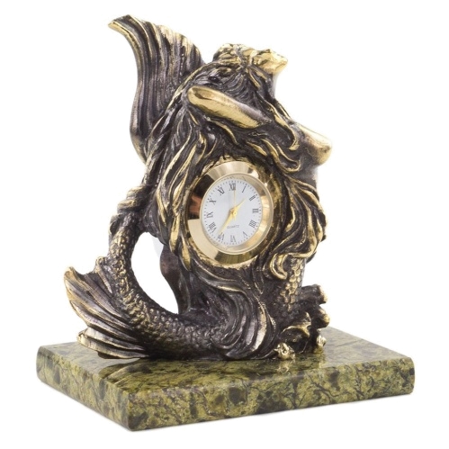 Часы "Русалочка" змеевик бронза 85х60х100 мм 650 гр.