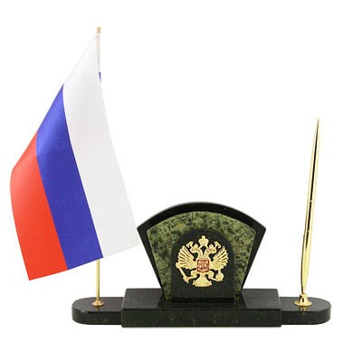 Визитница с гербом и флагом России змеевик