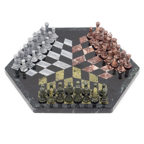 Шахматы на троих змеевик мрамор креноид 44х44 см