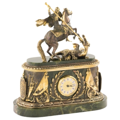 Каминные часы "Георгий Победоносец" из нефрита и бронзы