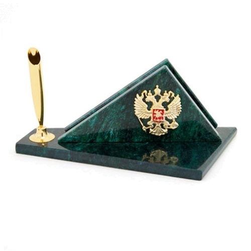 Визитница настольная с гербом России из змеевика
