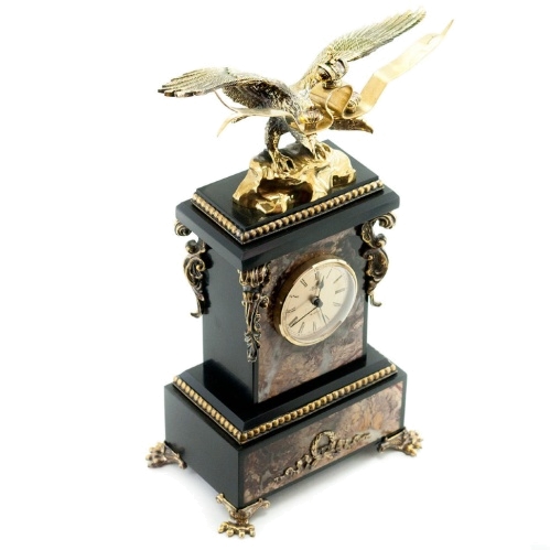 Часы из яшмы и бронзы "Двуглавый орел"