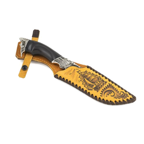 Нож из дамасской стали «Путник» (Пират) резная рукоять из ценных пород древесины