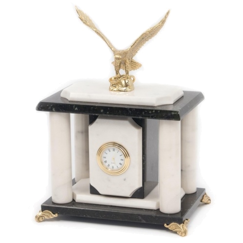 Часы "Орел" бронза мрамор змеевик  170х120х240 мм 3000 гр.