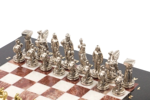 Шахматы "Спартанцы" из лемезита и мрамора 28х28 см