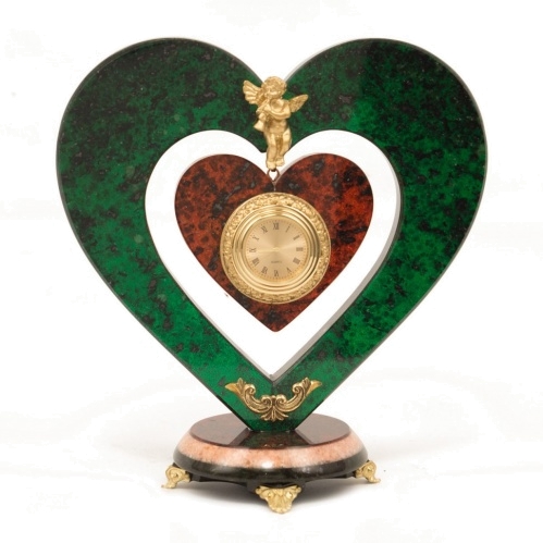 Часы "Сердце с ангелом" змеевик мрамор 195х100х205 мм 1300 гр.