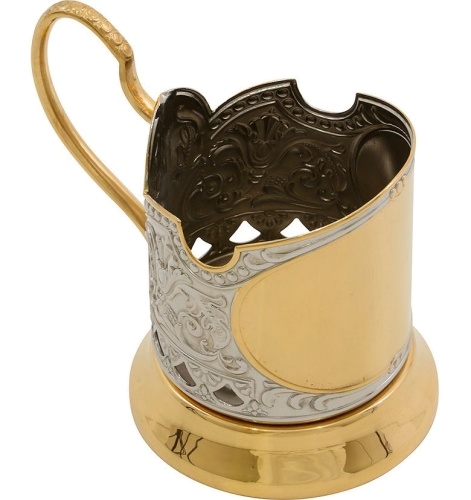 Подстаканник чайный, никелированный с позолотой