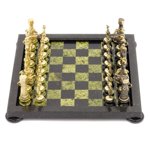 Шахматы "Римские" на подставках змеевик 38х38 см