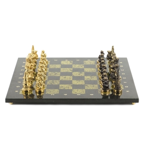 Шахматы "Северные народы" бронза змеевик 40х40 см