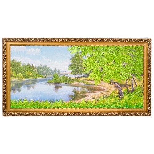 Картина "Берёзы у реки" багет №6,5 (33х70 см) ПИ9