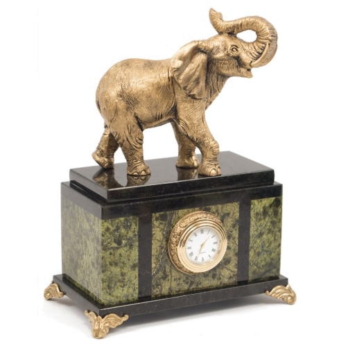 Часы "Слон" змеевик статуэтка мрамолит 170х100х220 мм 2100 гр.