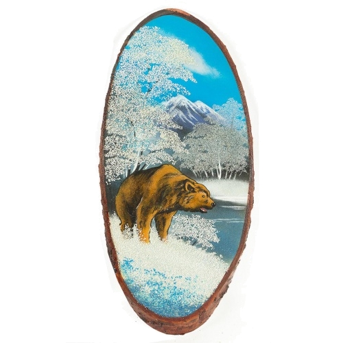 Картина для интерьера на дереве Медведь зимой 80х85см
