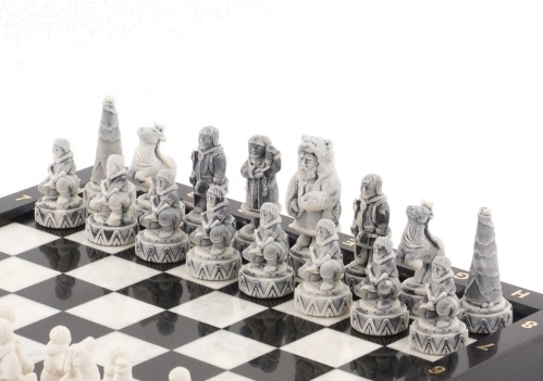 Шахматы "Северные народы" из мрамора 36,5х36,5 см