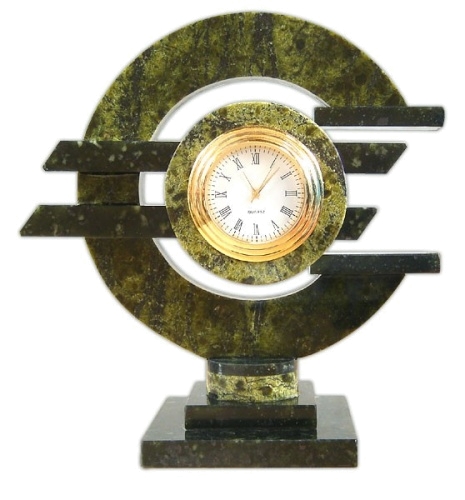 Настольные часы "Евро", камень змеевик 135х65х140 мм 500 гр.