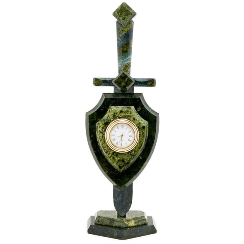 Часы "Щит и меч" малый камень змеевик 60х60х280 мм 700 гр.