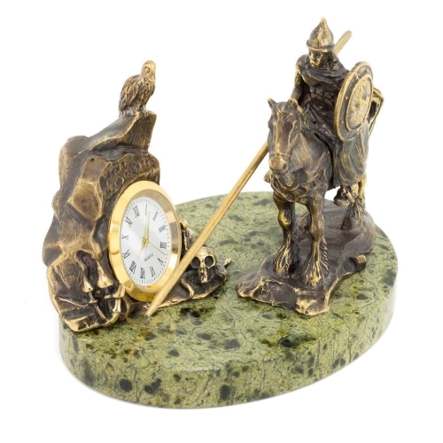 Часы "Нужный камень" бронза змеевик 120х90х100 мм 780 гр.