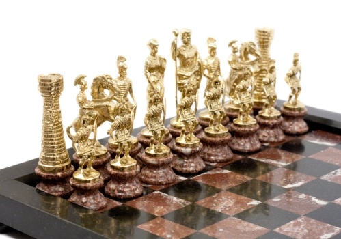 Шахматы "Римские" на подставках змеевик креноид 38х38 см