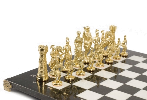 Шахматы "Римские" бронза мрамор  40х40 см