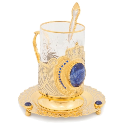 Чайный набор «Корона» с фианитами лазурит