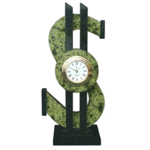 Настольные часы "Доллар", камень змеевик 85х65х180 мм 500 гр.