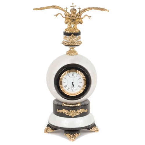 Часы "Двуглавый орел" мрамор бронза 110х110х280 мм 2600 гр.