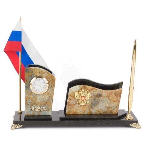 Настольный набор с флагом России из офиокальцита