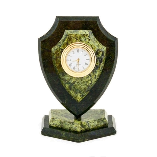 Часы сувенирные "Щит" малый змеевик 90х60х120 мм 400 гр.