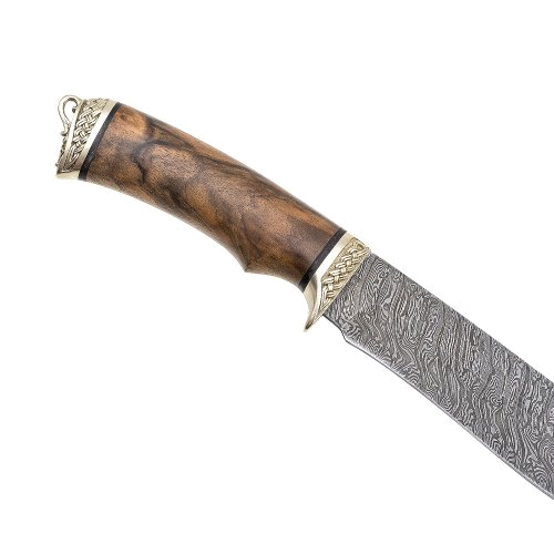 Нож из дамасской стали «Лорд» травление, резная рукоять из ценных пород древесины