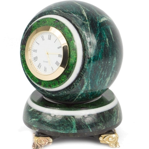 Часы Шар  Антисресс из змеевика 8,5х8,5х12,5 см
