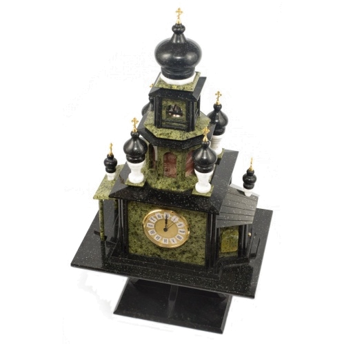Часы "Храм"  из змеевика и мрамора