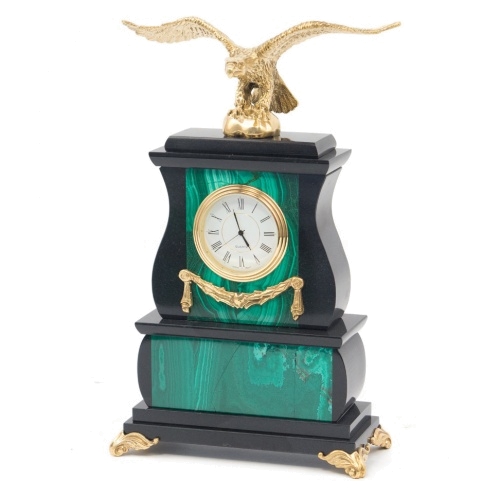 Часы "Орел" малахит бронза 150х75х250 мм 1500 гр.