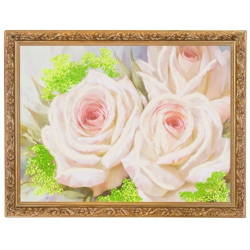 Картина "Бело-розовые розы" багет гипс №4 (30х40 см) ЛИ4