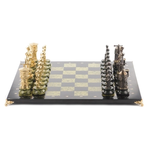 Шахматы "Железнодорожники" из змеевика 48х48 см