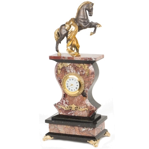 Часы "Конь с попоной" креноид змеевик бронза 140х95х330 мм 3250 гр.