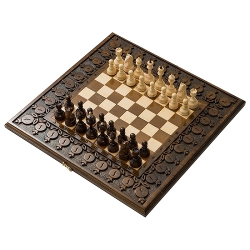Подарочные шахматы и нарды (2 в 1) с гранатами. 60х60 см. Армения (Haleyan)