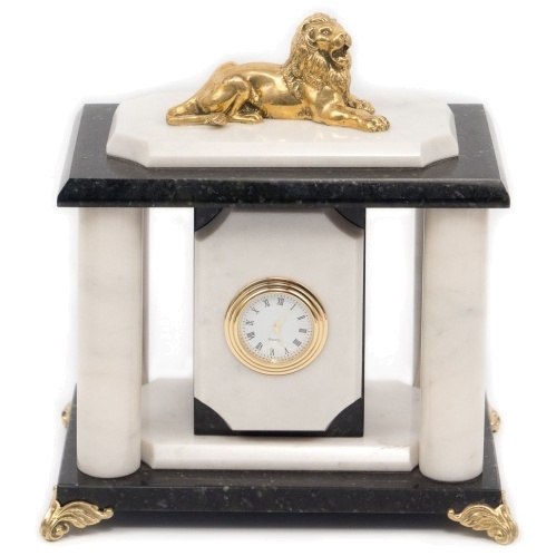 Часы "Лев" бронза мрамор змеевик 180х120х190 мм 2900 гр.