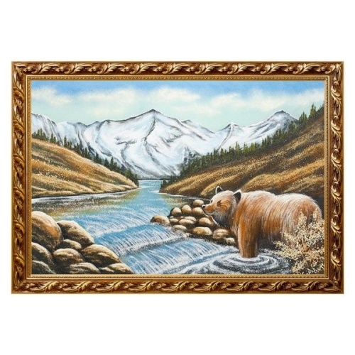 Картина «Медведь на перекате», багет - гипс 40х60 см.
