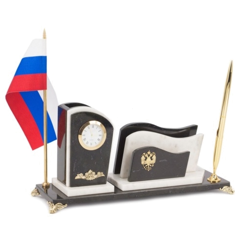 Настольный набор с флагом России мрамор