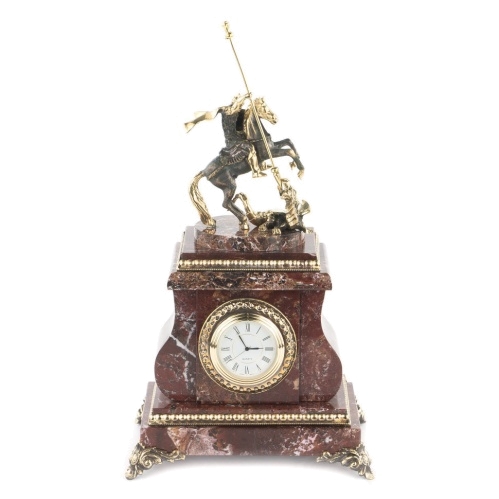 Настольные часы "Георгий Победоносец" камень креноид 170х140х320 мм 5000 гр.