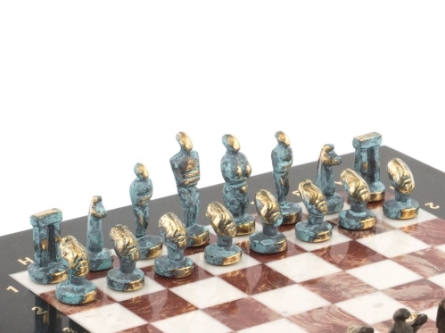Шахматы "Идолы" мрамор лемезит 28х28 см