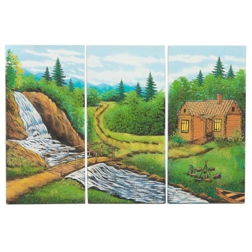 Картина модульная на МДФ «Домик у водопада» (40х60 см)