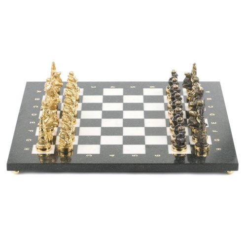 Шахматы "Северные народы" бронза мрамор 40х40 см