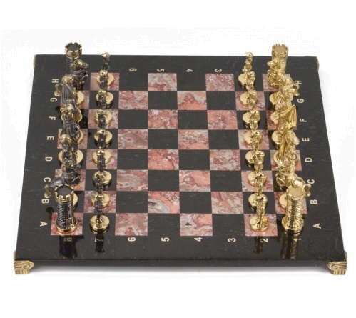 Шахматы "Камелот" из креноида и змеевика 40х40 см