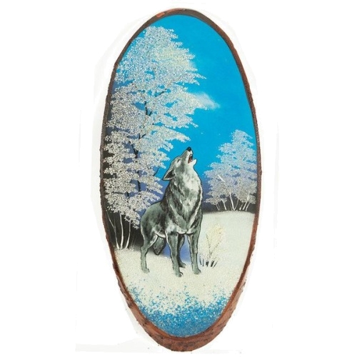 Картина на дереве Воющий волк вертикальное 65х70см