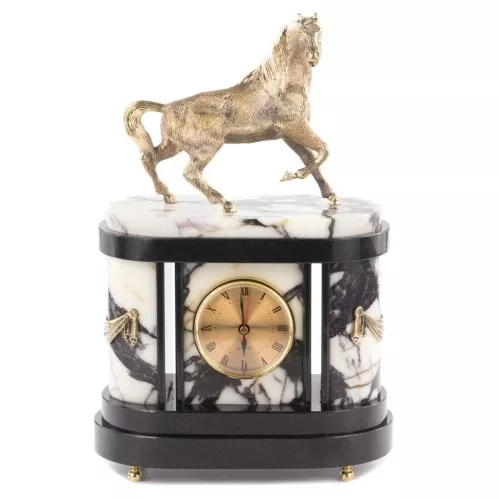 Часы "Конь" из мрамора и бронзы