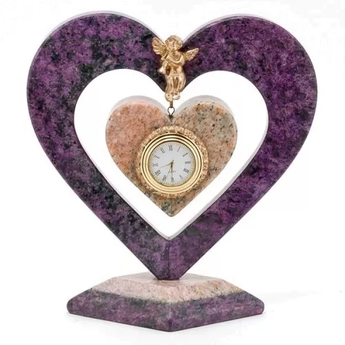 Часы "Сердце с ангелом" камень змеевик, мрамор 190х90х190 мм 1300 гр.