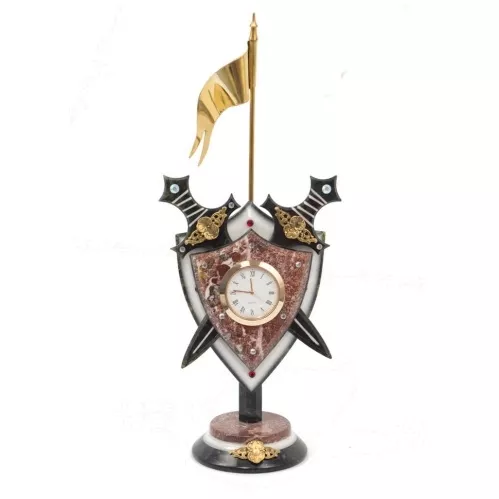 Часы "Щит с флагом" змеевик мрамор креноид 130х90х320 мм 750 гр.